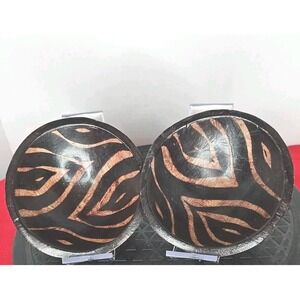 2 DECORATIVE Coconut BOWLS, HAND PAINTED, HAND CARVED‎ Sealed Tribal